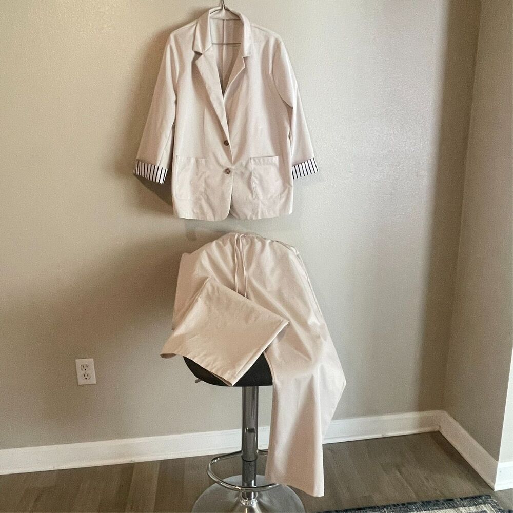 Women's Cream 2-pc Set Oversized Blazer Wide Leg Pants XXL Boss Lady Office Chic - Picture 8 of 9